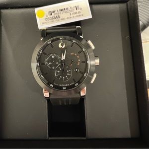 Black leather Movado watch for men
